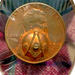 1959-D Lincoln Centesimo Massonico 3D PUSHED Pop Out Repousse Moneta SP1041 - Foto 1 di 2