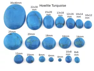 2 Stck. Howlite Türkis Rund-Oval Edelstein Flache Rückseite Cabochons kein Loch 5109 - Bild 1 von 2
