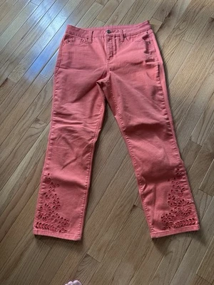 Laurie Felt -  Regular Daisy Floral Embroidered Ankle Jeans - Orange - 8 - Image 1 of 4