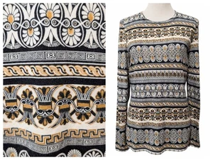 J McLaughlin Womens Size L Black Gold Geometric Floral Stripe Crew Neck Sweater - Picture 1 of 10