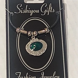 Siskiyou Gifts Fashion Jewelry Green & Silver Adjustable Black Cord Necklace New - Picture 1 of 8