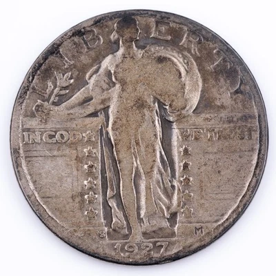 1927-S Standing Liberty Quarter Rare Date 396,000 Minted Silver SLQ 25c - Image 1 of 2
