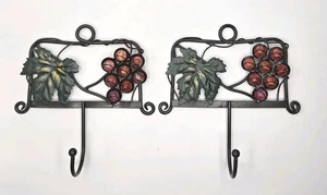 Two Vintage Metal Wall Mounted Racks with Hooks - Marble Grapes & Vine Design - Picture 1 of 5