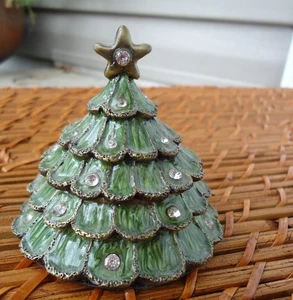 Plato de baratija de árbol de Navidad con joyas Bombay Co esmalte estrás estrella dorada 2" de colección - Imagen 1 de 5