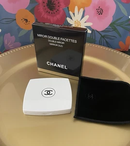 CHANEL Duo Compact Double Facette Makeup Mirror WHITE w Velvet Pouch NEW in BOX - Picture 1 of 3
