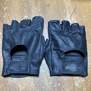 Harley Davidson Perforated Fingerless Leather Black Gloves Used Mens 2XL XXL - Foto 1 di 6