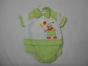 Vintage 70s Infants Clown Out Fit 2 Piece Collar Green Plaid Sz 12 Months NWT - Picture 1 of 8