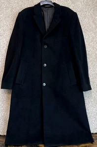 Lauren Ralph Lauren Wool Cashmere Coat Mens 40R Black Topcoat Button Up Jacket - Picture 1 of 14
