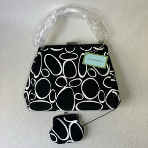 BORSA BORSETTA VINTAGE ANGELA ADAMS bianca e nera RETRO POCHETTE con portamonete NUOVA ETICHETTA - Foto 1 di 14