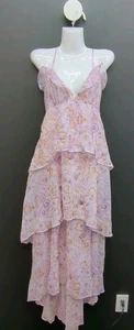 Victoria Secret Vintage Maxikleid Blüten Chiffon Rüschen L violett geblümt - Bild 1 von 9