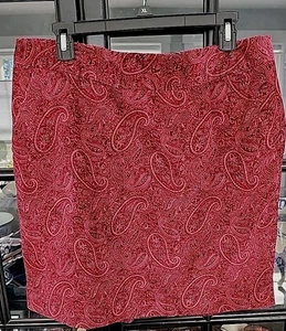 LL Bean Womens 14 Petite Dark Red Paisley Cotton Lined Skirt Pockets - Picture 1 of 8