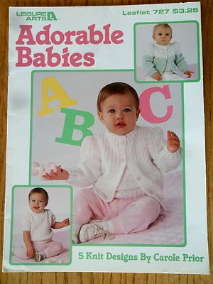 Adorable Babies Leisure Arts 727 Baby Knit Sweaters Crewneck Boatneck Cardigan  - Image 1 of 3