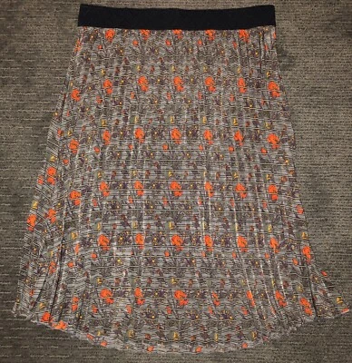 Falda MIDI a Rayas Floral Plisada Lola Plus 2XL Cintura Negra Brillante LULAROE Foto 1 de 4
