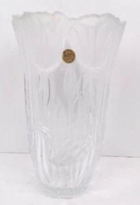 Block Crystal Lead Free Hand Cut Polished Clear & Frosted Tulip 11 3/4” Vase - Picture 1 of 9