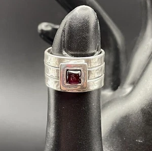 Retired Silpada Garnet Stacking Rings Hammered Finish Sz 6.5 Geometric 3 Rings - Picture 1 of 12