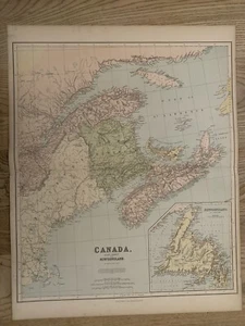 1883 EASTERN CANADA NEWFOUNDLAND LARGE MAP BY GEORGE PHILIP 69 cm x 54 cm - Picture 1 of 4