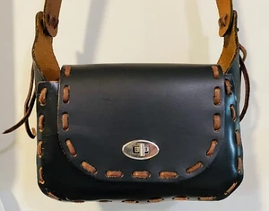 Vintage Western Leather Handcrafted Rawhide Stitch Purse Bag - Bild 1 von 13