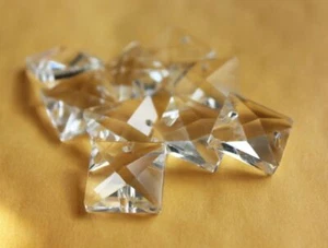 100PCS 2 Holes 14MM Glass Square Beads Crystal Prisms Chandelier Chain Parts - Picture 1 of 6