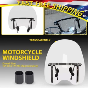 19"x 17" Clear Universal Motorcycle Windshield For 7/8" & 1.25" 1"& Handlebar - Picture 1 of 11