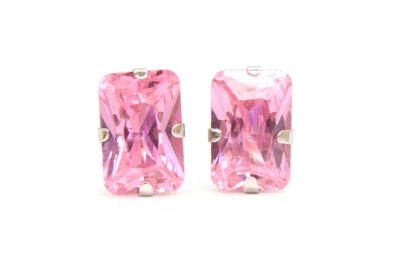 9ct White Gold Pink CZ Studs small Earrings Gift boxed Made in UK - Image 1 of 4