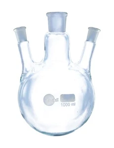 Borosilicate Flask With Round Bottom, Three Neck - Centre Neck And Two Angled - Picture 1 of 2