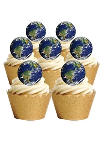 Cake Toppers Planet Earth 24 PRECUT Edible Wafer Paper Cupcake Decorations - Picture 1 of 8