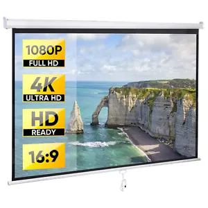 80" Projection Screen Manual Pull Down 16:9 HD Projector Movie Theater for Home - Picture 1 of 12