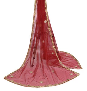 Sushila Vintage Marrone Dupatta Rete Maglia Perline Floreale Mano Stola Lunga Velo Avvolgente - Foto 1 di 9