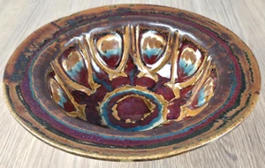 Jepson studio art pottery bowl, 10 5/8", red blue gold glaze - Picture 1 of 8