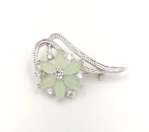 Broche verde claro genuino estrella marquesa flor 18 kgp circonio cúbico - Imagen 1 de 17