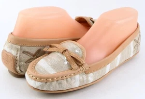 $168 COACH IREEN STARFISH Khaki Leather Canvas Sequence Designer Flats 8 - Picture 1 of 4