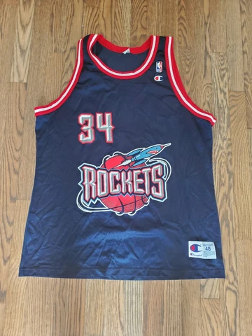 Vintage 90s Hakeem Olajuwon Houston Rockets Champion NBA Jersey 48 Cover