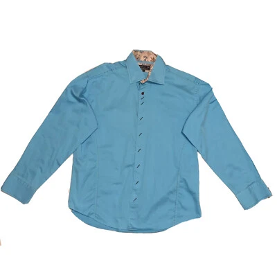 Vintage Deluxe Collection Size 6 Mens Shirt Aqua Blue Brown Button Down Solid - Image 1 of 4