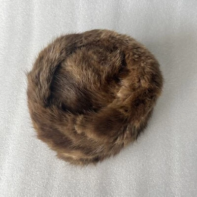 Brown Rabbit Fur Pillbox Style Hat Vintage Retro MCM Angora Ladies Women 50s Mod - Image 1 of 4