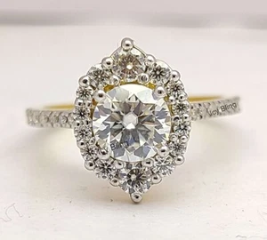 2,50 KT runder kubischer Zirkonia Heiligenschein Hochzeit Verlobungsring 14K Gelbgold Oberfläche - Bild 1 von 5