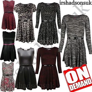 GIRLS FLORAL AZTEC KNITTED MIDI BODYCON SKATER DRESS WITH FREE BELT NEW STOCK - Picture 1 of 3
