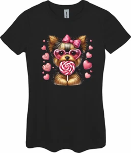 Yorkshire Terrier With Love Hearts Ladies T Shirt Sizes Small-2XL - Picture 1 of 17