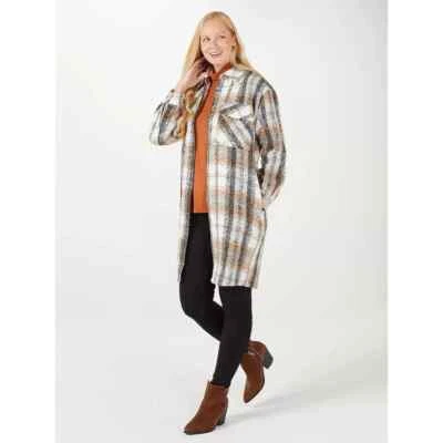 Badgley Mischka Brown Shacket Size Large Womens Brushed Fleece Check Longline - Image 1 of 4