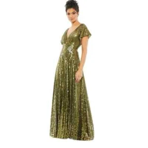 Mac Duggal PAILLETTENSCHMETTERLING ÄRMEL WRAP OVER A LINE KLEID Größe 4 Neu ohne Etikett  - Bild 1 von 9
