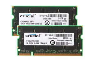 2GB 2 GB Crucial 2X 1GB PC2700 DDR333MHz 200Pin Sodimm Memory RAM Low Density, - Picture 1 of 8