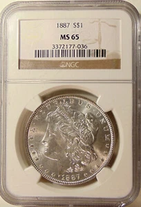 1887-P Morgan Silberdollar - besseres Datum - NGC MS65 - hübsche "EDELSTEIN" BU-Münze - Bild 1 von 3