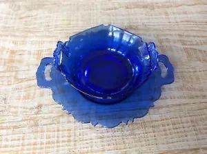 DEPRESSION COBALT BLUE GLASS L.E. SMITH 2PC. BOWL & UNDERPLATE SET - Picture 1 of 5
