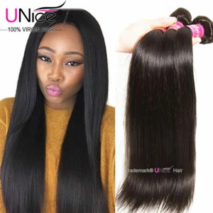 UNice Brazilian Straight Hair Weaves 1/3 Bundles Virgin Human Hair Extensions US - Picture 1 of 12
