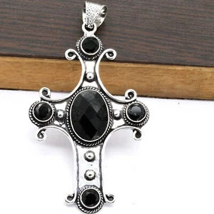 Colgante De Joyería Étnica Hecho A Mano De Ónix Negro 1.4" P 712 - Imagen 1 de 5