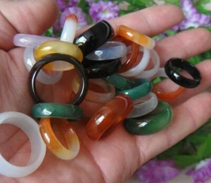 Multi-Color Pure Natural Jade Ring Agate Ring Men Women Couple Ring Jewelry - Picture 1 of 1