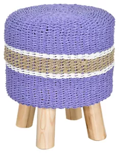 Seagrass Rattan Stool with Teak Legs-Purple 19H - Picture 1 of 1