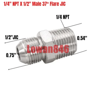 Hydraulic Adapter 1/2" Male 37° Flare JIC (3/4"-16）x 1/4" NPT Plated Steel - Picture 1 of 1
