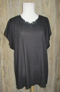 Fashion Bug Black Short Sleeve Womens Size 18/20 Embroidered Lace Witchy Goth - Picture 1 of 14