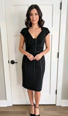 Vestido lápis estilo espartilho preto Y2K manga gorro feminino tamanho 8 Bodycon sexy LBD - Imagem 1 de 4