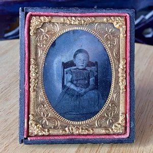 Vintage antikes 9. Ambrotypie-Foto viktorianischer Junge im Kleid um 1800 verwunderlich gruselig - Bild 1 von 21